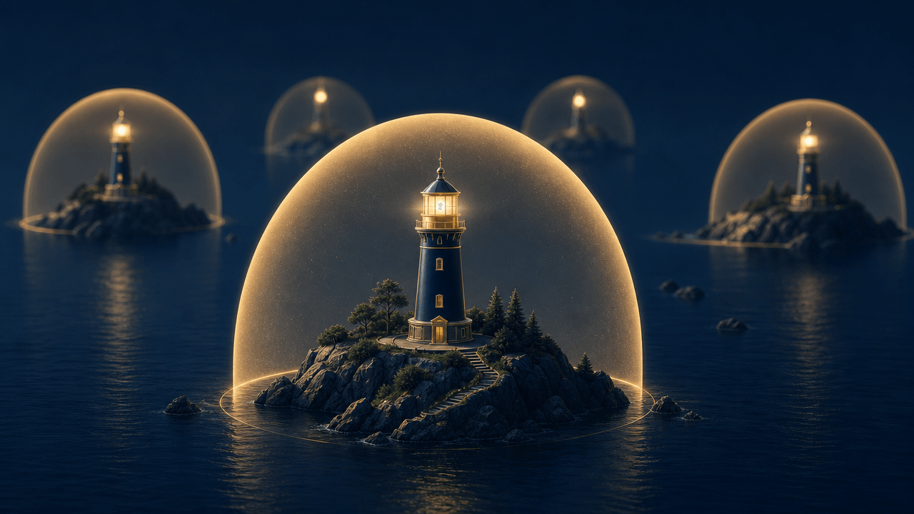 Cada empresa es una isla con su propio faro y su cúpula de luz: los haces nunca se cruzan entre islas