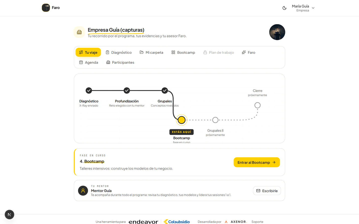 Pestaña Tu viaje con el plano del programa