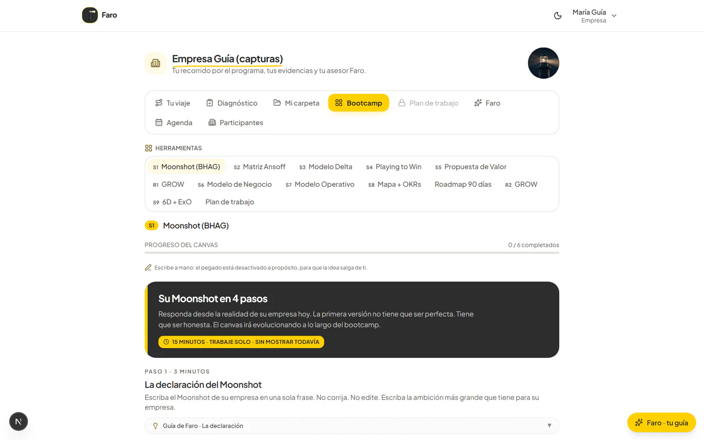 Pestaña Bootcamp con la tira de herramientas