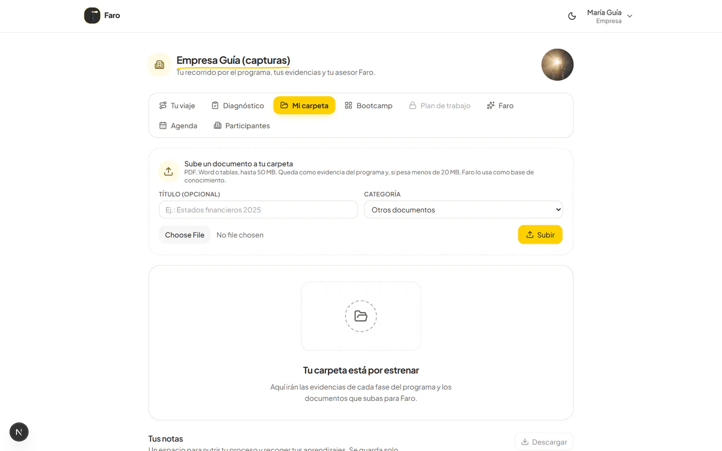 Pestaña Mi carpeta con documentos y actas
