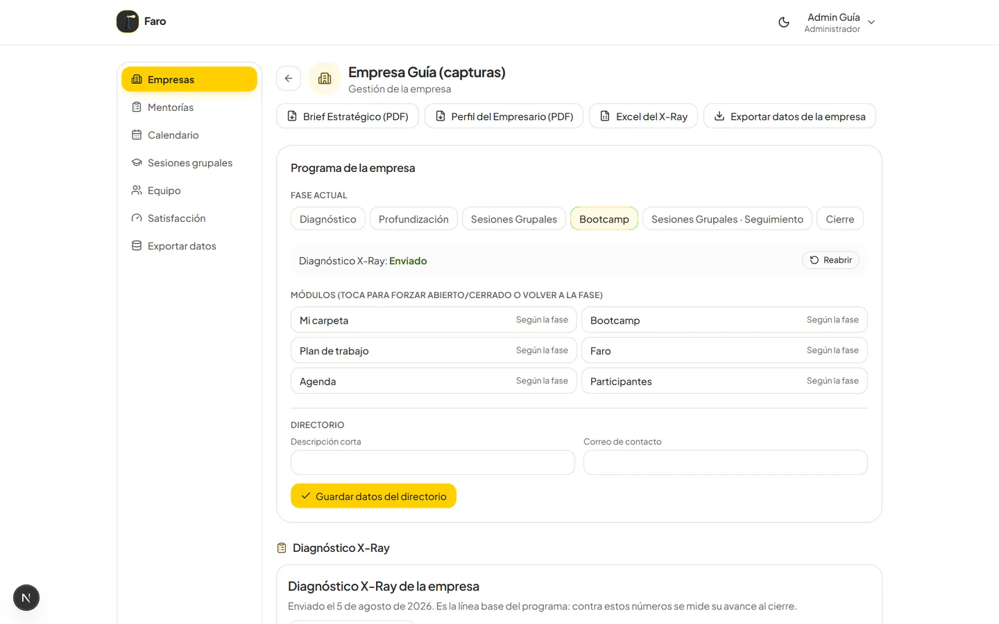 Ficha de una empresa en la administración